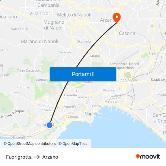 Fuorigrotta to Arzano map
