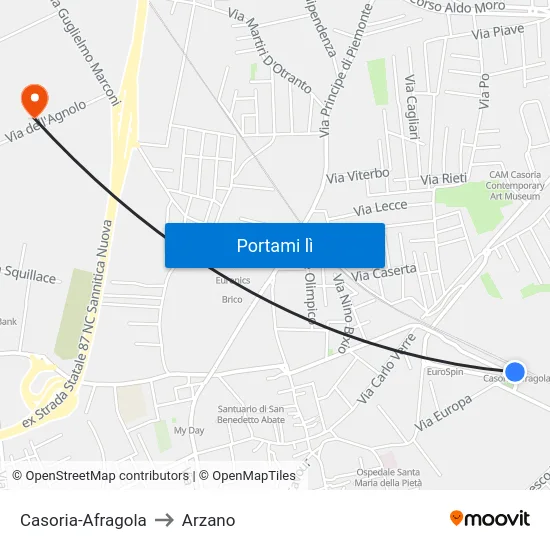 Casoria-Afragola to Arzano map