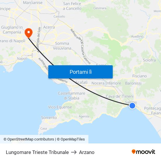 Lungomare Trieste Tribunale to Arzano map