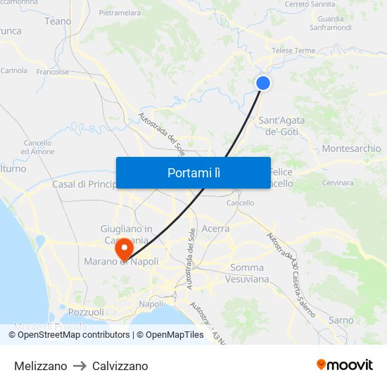 Melizzano to Calvizzano map