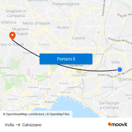 Volla to Calvizzano map