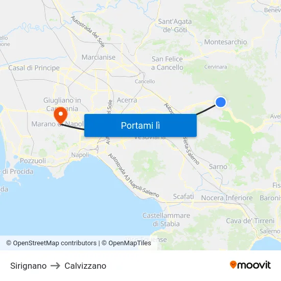 Sirignano to Calvizzano map