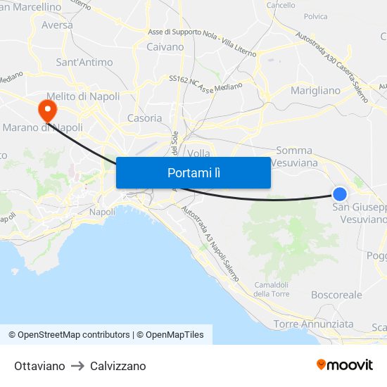 Ottaviano to Calvizzano map