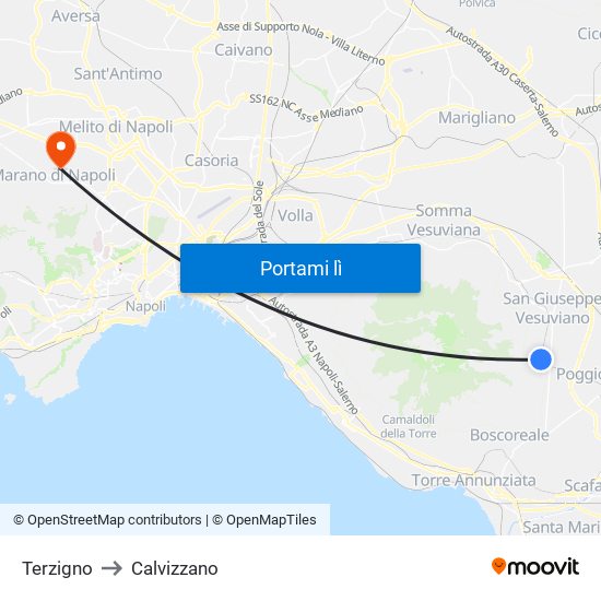 Terzigno to Calvizzano map