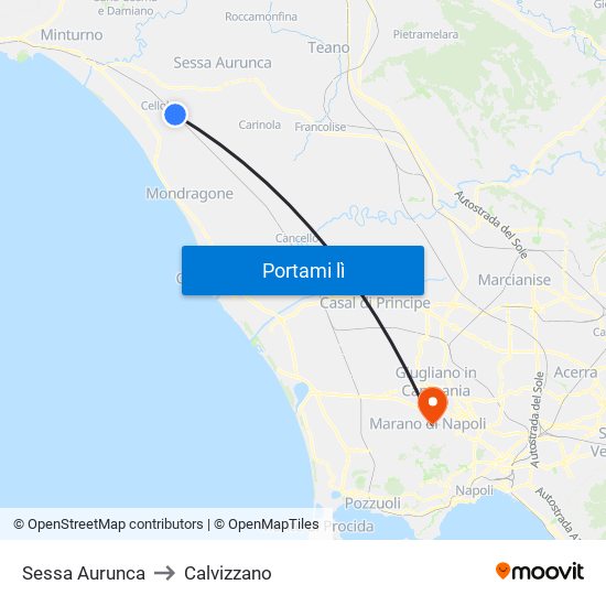 Sessa Aurunca to Calvizzano map