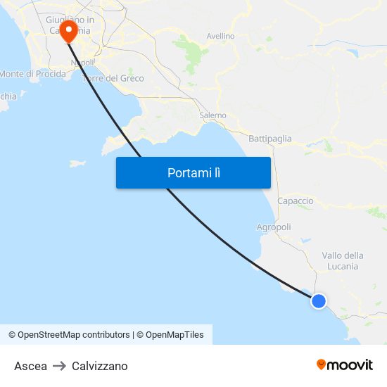 Ascea to Calvizzano map