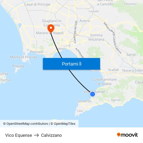 Vico Equense to Calvizzano map
