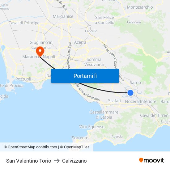 San Valentino Torio to Calvizzano map