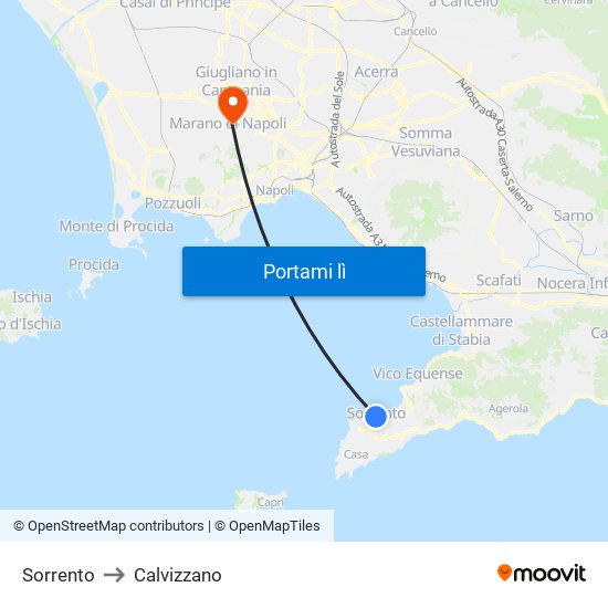 Sorrento to Calvizzano map
