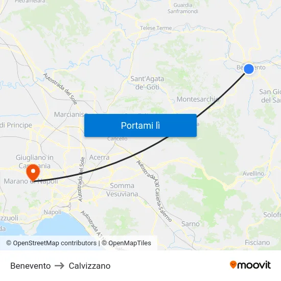 Benevento to Calvizzano map