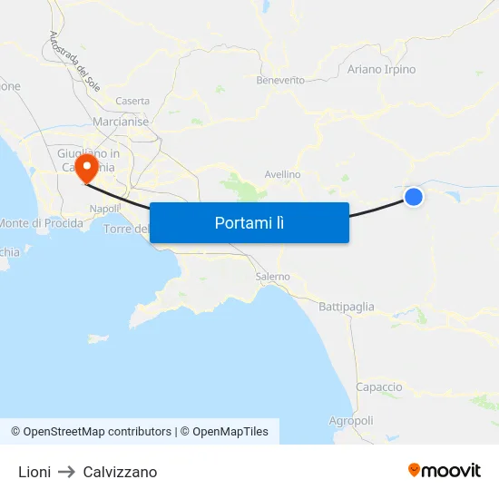 Lioni to Calvizzano map