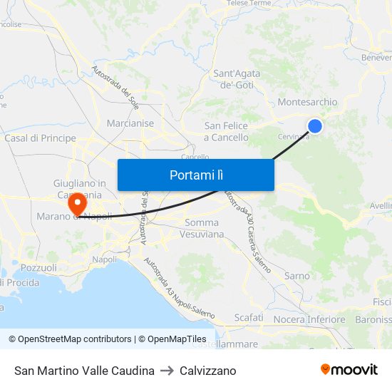 San Martino Valle Caudina to Calvizzano map