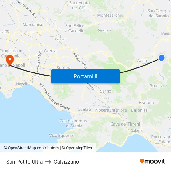 San Potito Ultra to Calvizzano map
