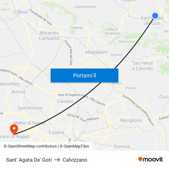 Sant' Agata De' Goti to Calvizzano map