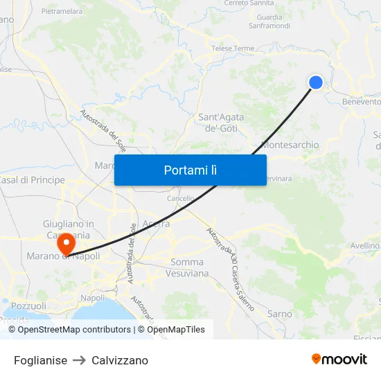 Foglianise to Calvizzano map