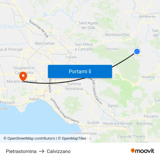 Pietrastornina to Calvizzano map