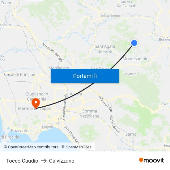 Tocco Caudio to Calvizzano map