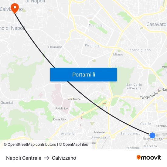 Napoli Centrale to Calvizzano map