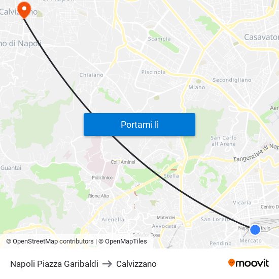 Napoli Piazza Garibaldi to Calvizzano map