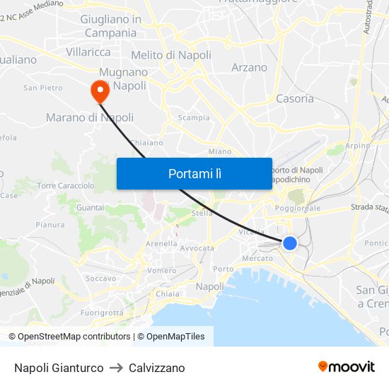 Napoli Gianturco to Calvizzano map