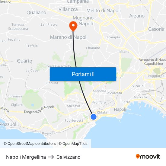 Napoli Mergellina to Calvizzano map