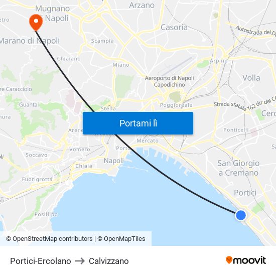 Portici-Ercolano to Calvizzano map