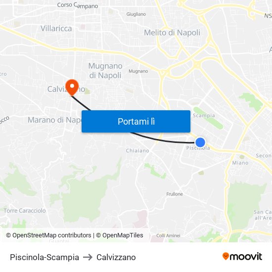 Piscinola-Scampia to Calvizzano map