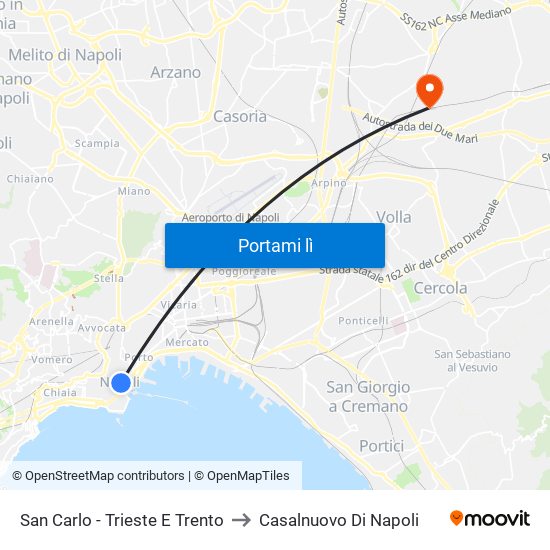 San Carlo - Trieste E Trento to Casalnuovo Di Napoli map