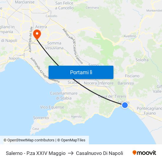 Salerno - P.za XXIV Maggio to Casalnuovo Di Napoli map