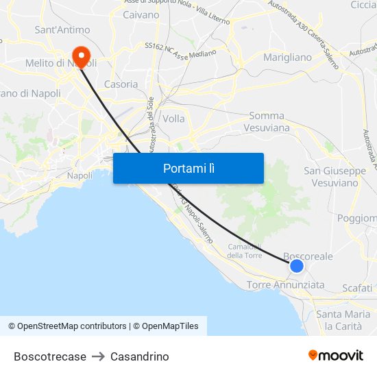 Boscotrecase to Casandrino map