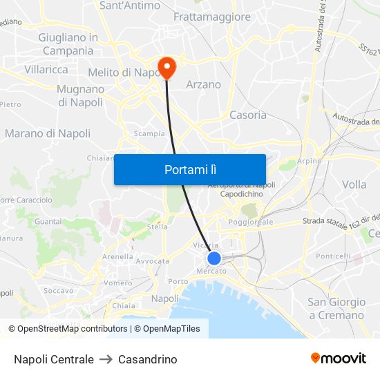 Napoli Centrale to Casandrino map