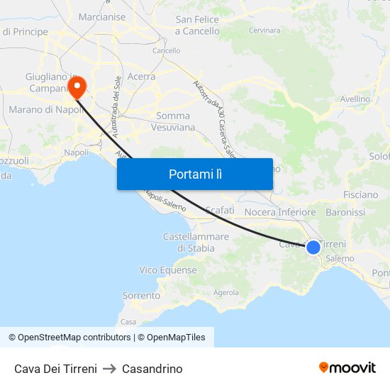 Cava Dei Tirreni to Casandrino map