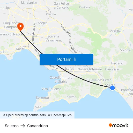 Salerno to Casandrino map