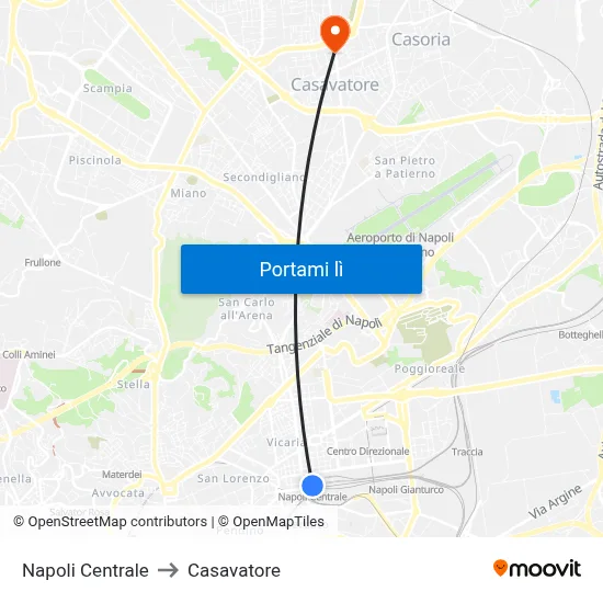Napoli Centrale to Casavatore map