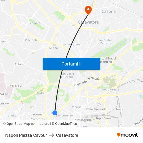 Napoli Piazza Cavour to Casavatore map