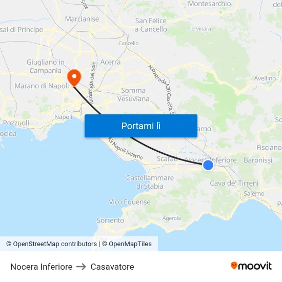 Nocera Inferiore to Casavatore map