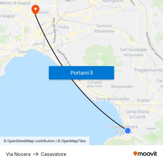 Via Nocera to Casavatore map