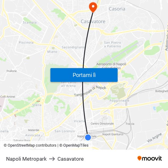 Napoli Metropark to Casavatore map