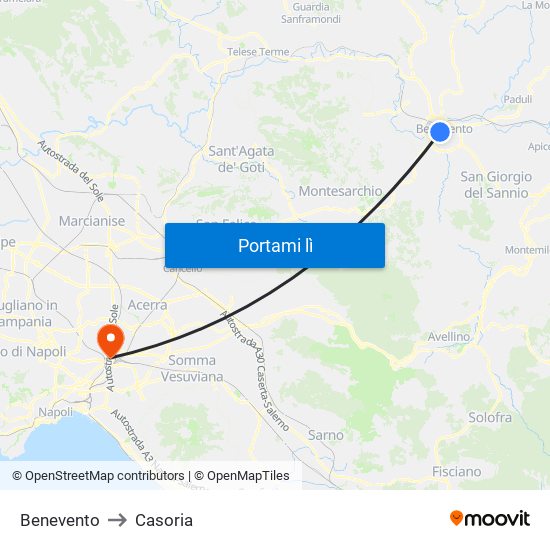 Benevento to Casoria map