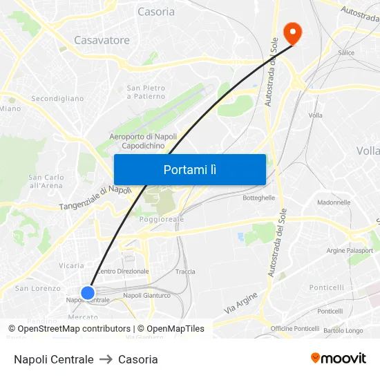 Napoli Centrale to Casoria map