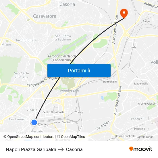 Napoli Piazza Garibaldi to Casoria map