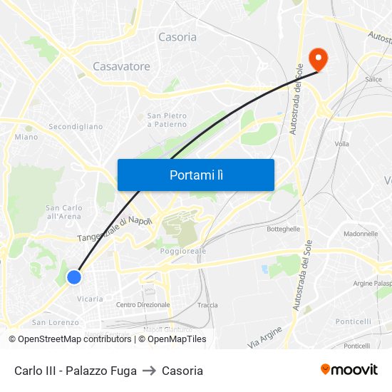 Carlo III - Palazzo Fuga to Casoria map