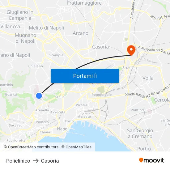 Policlinico to Casoria map