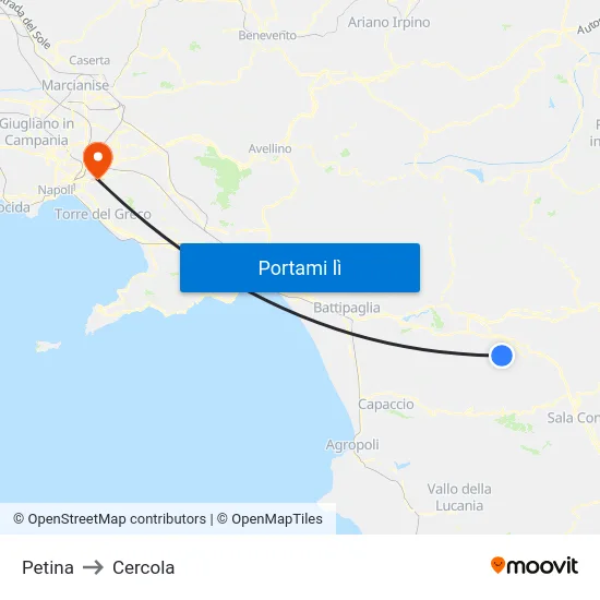 Petina to Cercola map