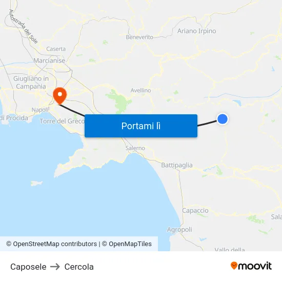 Caposele to Cercola map