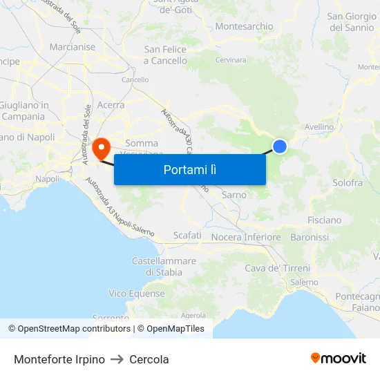 Monteforte Irpino to Cercola map