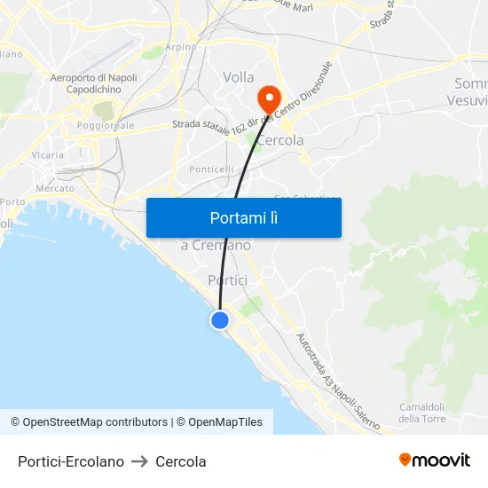 Portici-Ercolano to Cercola map