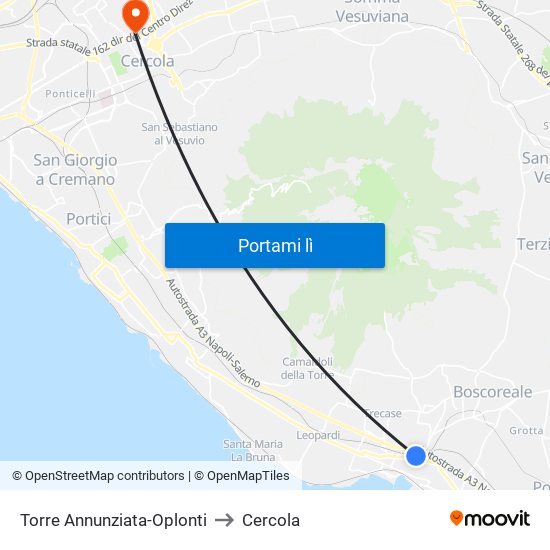 Torre Annunziata-Oplonti to Cercola map