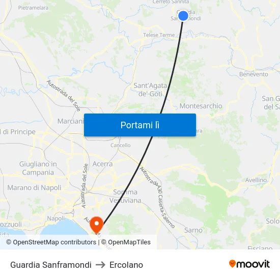 Guardia Sanframondi to Ercolano map