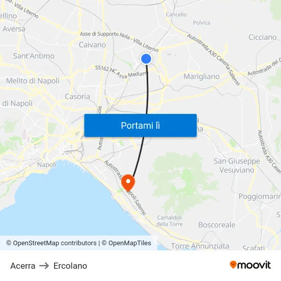 Acerra to Ercolano map